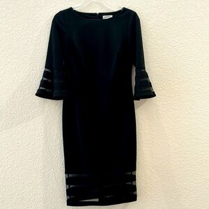 Black 3/4 bell sleeve boat neck sheath Dress